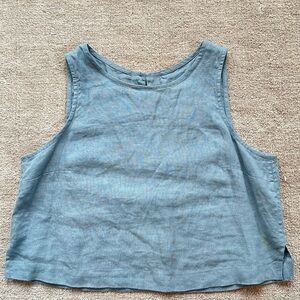 Not Perfect Linen Women's Cropped Blue Sleeveless Top